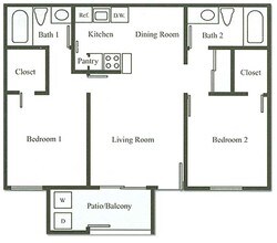 2 Bedroom 1 1/2 Bath 154 floor plan